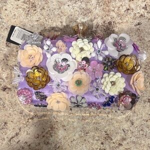 bebe-Lilac Floral Embellished Chain Crossbody Clutch
NWT